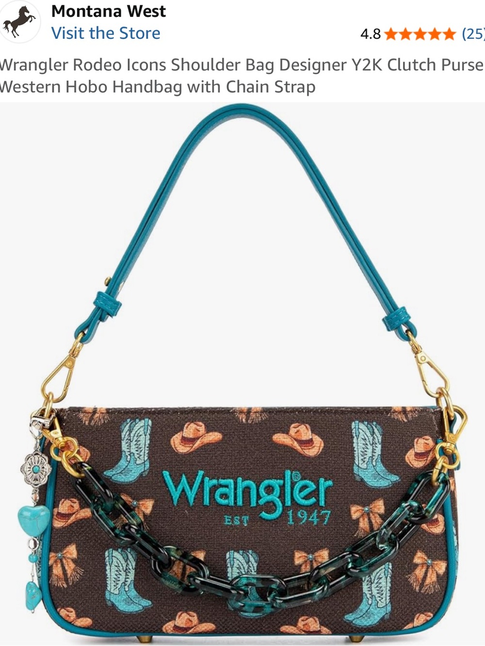 NWT Wrangler Rodeo Icons Coffee Western Y2K Baguette Shoulder Bag
